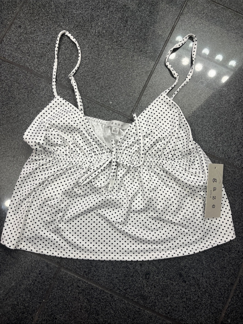 gaze White Polka Dot Tie-Front Cami